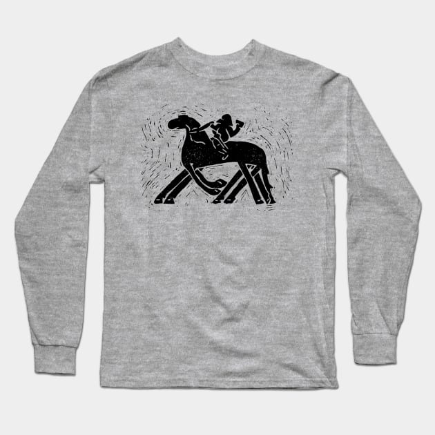 Riding to Valhalla or Tjängvide Odin and Sleipnir (Black Ink Version) Long Sleeve T-Shirt by LaForma